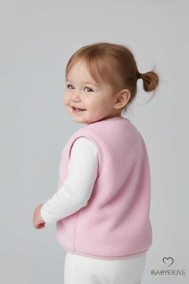 Welsoft Kız Bebek Çocuk Çıtçıtlı Yelek | Yumuşak Dokulu,Ayıcık Armalı,Peluş Bebek Yeleği Pembe