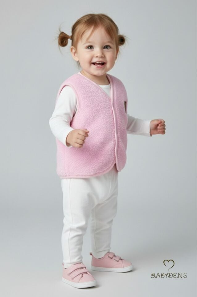 Welsoft Kız Bebek Çocuk Çıtçıtlı Yelek | Yumuşak Dokulu,Ayıcık Armalı,Peluş Bebek Yeleği Pembe