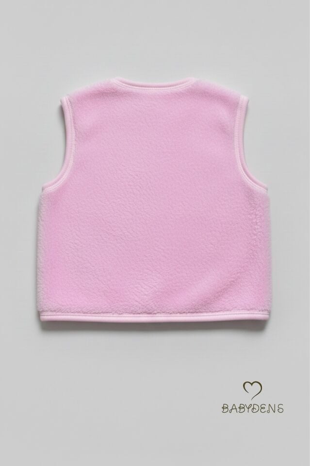Welsoft Kız Bebek Çocuk Çıtçıtlı Yelek | Yumuşak Dokulu,Ayıcık Armalı,Peluş Bebek Yeleği Pembe