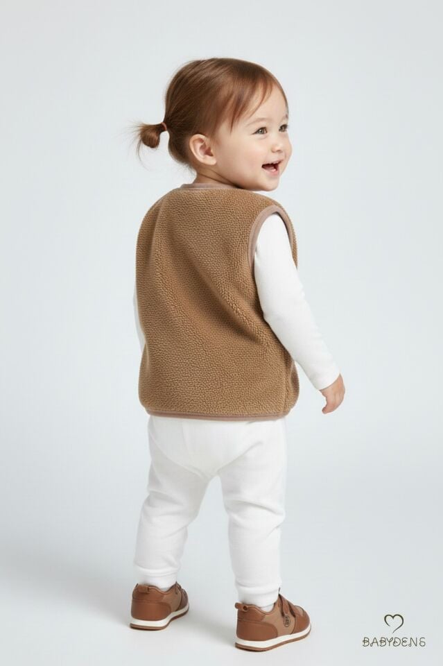 Welsoft Kız Bebek Çocuk Çıtçıtlı Yelek | Yumuşak Dokulu,Ayıcık Armalı,Peluş Bebek Yeleği Kahverengi