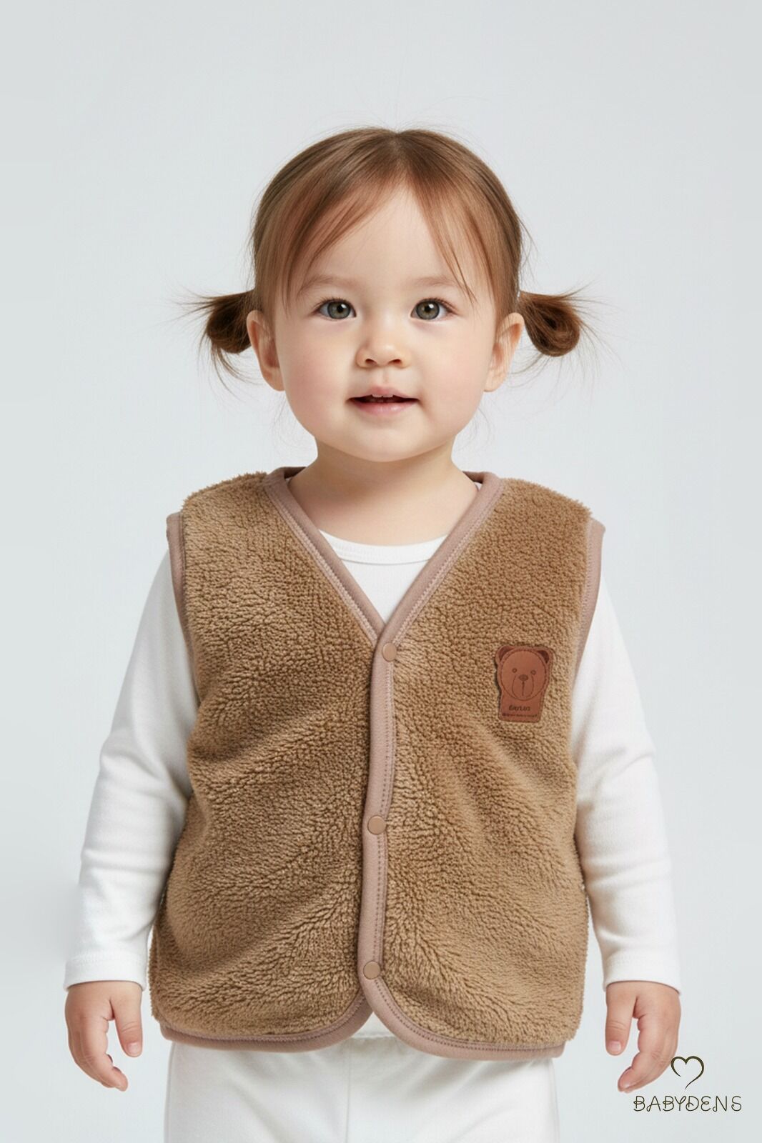 Welsoft Kız Bebek Çocuk Çıtçıtlı Yelek | Yumuşak Dokulu,Ayıcık Armalı,Peluş Bebek Yeleği Kahverengi