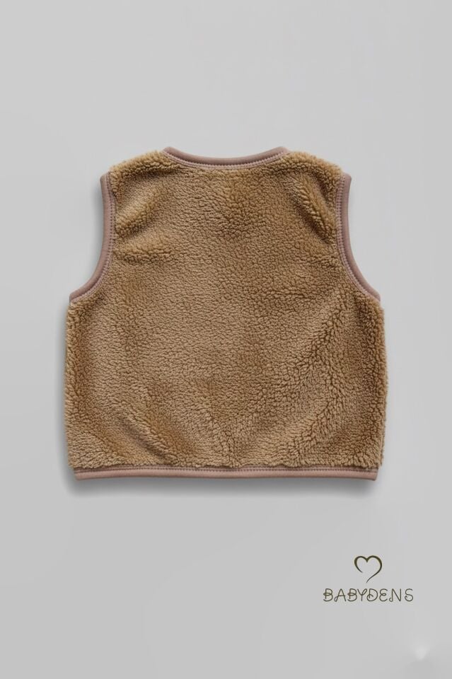 Welsoft Kız Bebek Çocuk Çıtçıtlı Yelek | Yumuşak Dokulu,Ayıcık Armalı,Peluş Bebek Yeleği Kahverengi