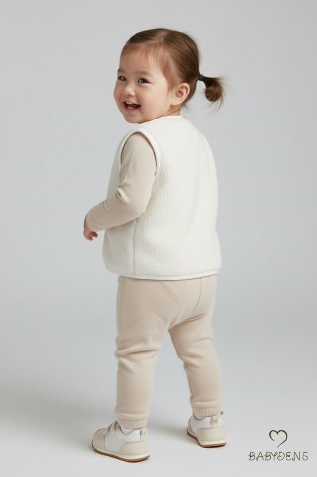 Welsoft Kız Bebek Çocuk Çıtçıtlı Yelek | Yumuşak Dokulu,Ayıcık Armalı,Peluş Bebek Yeleği Krem 6-36Ay