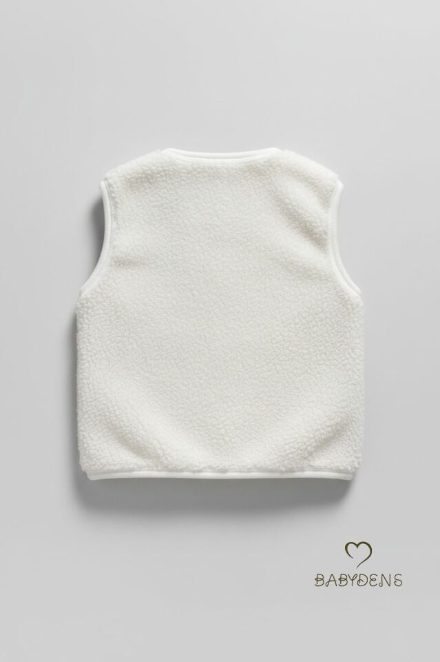 Welsoft Kız Bebek Çocuk Çıtçıtlı Yelek | Yumuşak Dokulu,Ayıcık Armalı,Peluş Bebek Yeleği Krem 6-36Ay