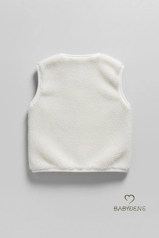 Welsoft Erkek Bebek Çocuk Çıtçıtlı Yelek – Ayıcık Armalı, Yumuşak Peluş Bebek Yeleği (6-36 Ay) Krem
