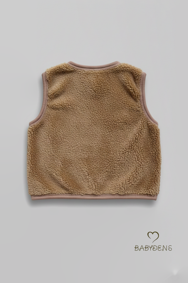 Welsoft Erkek Bebek Çocuk Çıtçıtlı Yelek – Ayıcık Armalı, Yumuşak Peluş Bebek Yeleği (6-36 Ay) Kahverengi