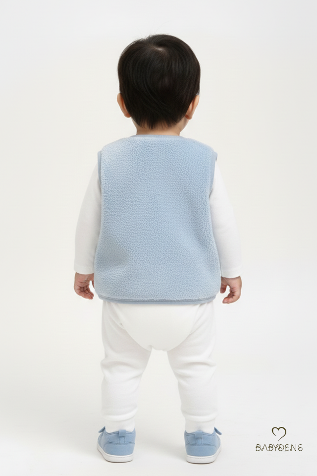 Welsoft Erkek Bebek Çocuk Çıtçıtlı Yelek – Ayıcık Armalı, Yumuşak Peluş Bebek Yeleği (6-36 Ay) Mavi