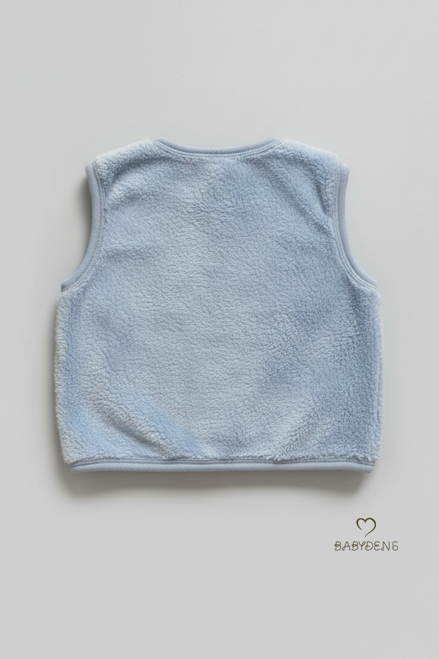 Welsoft Erkek Bebek Çocuk Çıtçıtlı Yelek – Ayıcık Armalı, Yumuşak Peluş Bebek Yeleği (6-36 Ay) Mavi