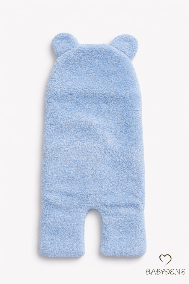 0-12 Ay Welsoft Peluş Bebek Dış Kundak ,Uyku Tulumu ,Ayıcık Kulaklı İçi %100 Pamuk Astarlı Battaniye Mavi