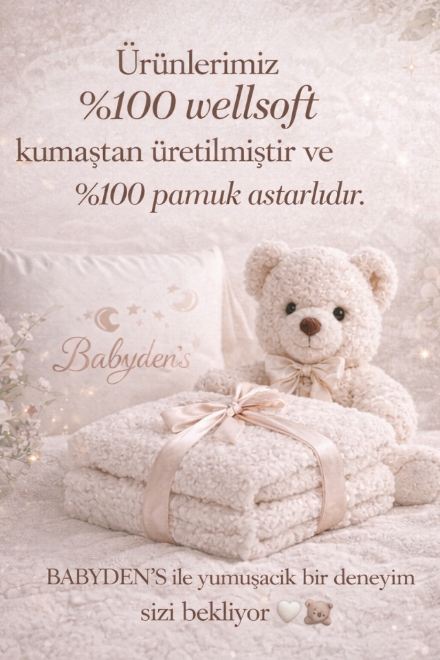 0-12 Ay Welsoft Peluş Bebek Dış Kundak ,Uyku Tulumu ,Ayıcık Kulaklı İçi %100 Pamuk Astarlı Battaniye Mavi