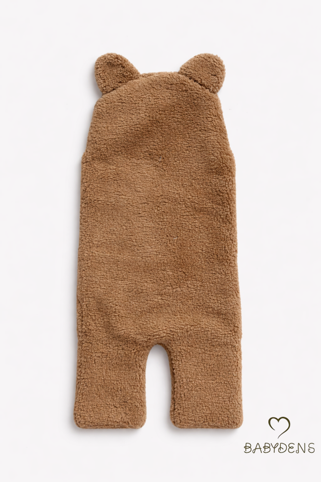 0-12 Ay Welsoft Peluş Bebek Dış Kundak ,Uyku Tulumu ,Ayıcık Kulaklı İçi %100 Pamuk Astarlı Battaniye Kahverengi