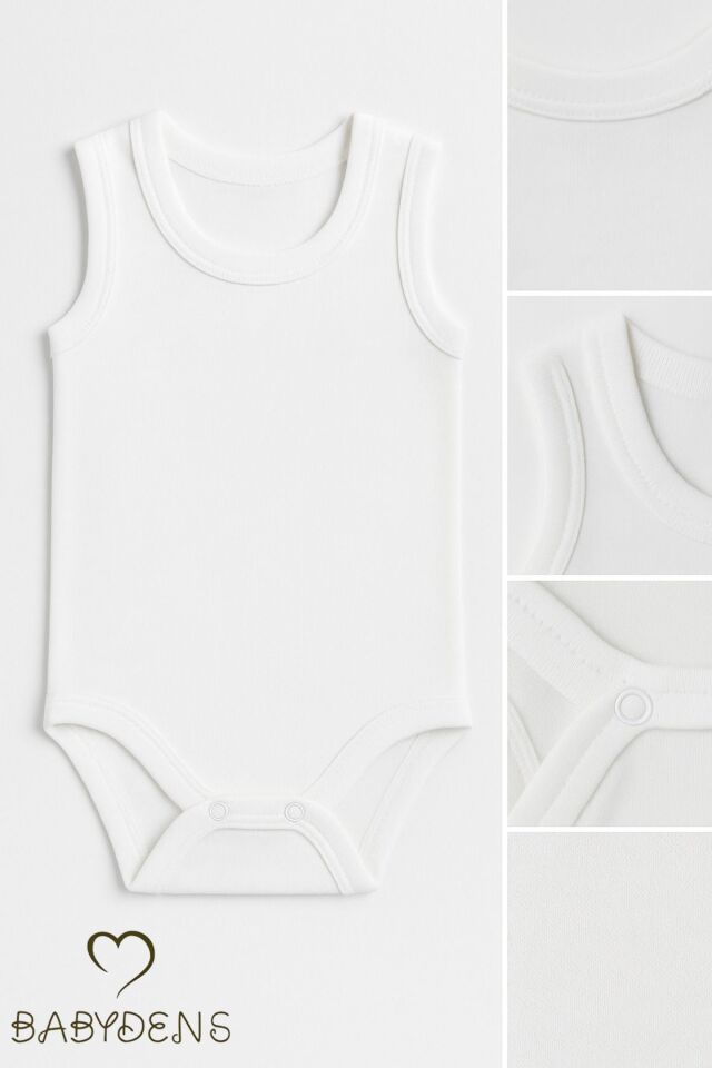 3'lü %100 Pamuklu Beyaz Kolsuz Bebek Body Seti Unisex Bebek İçin Yazlık Zıbın Takımı 6-9 Ay