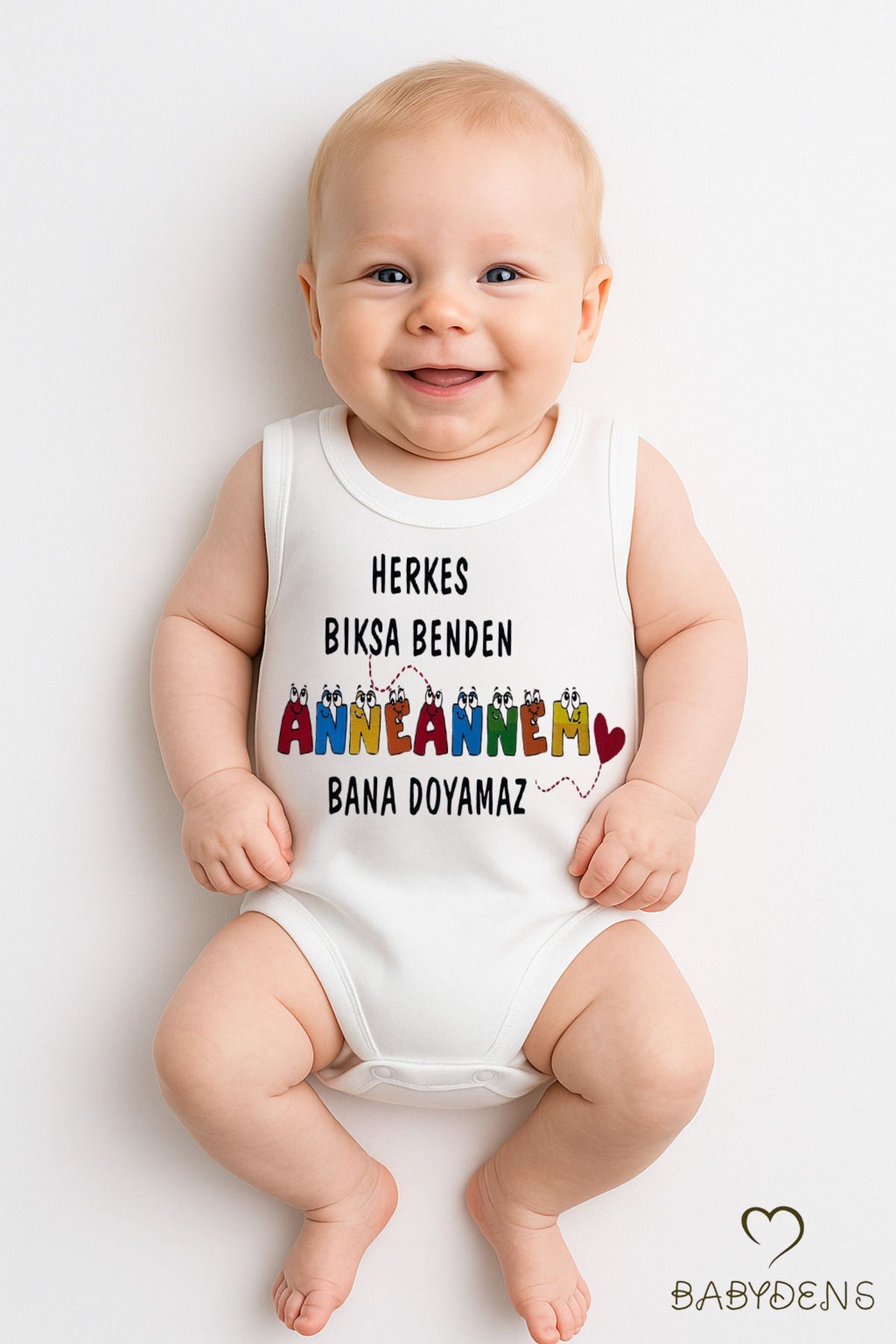 Anneannem Bana Doyamaz Yazılı Kolsuz Çıtçıtlı Body %100 Pamuk Hediyelik Yazlık Zıbın 0-3-24 Ay Tulum