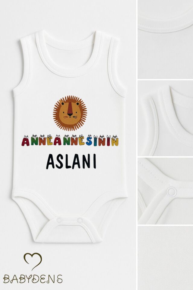 Anneannesinin Aslanı Yazılı Kolsuz Çıtçıtlı Body %100 Pamuk Yazlık Bebek Body Hediyelik Bebek Zıbını