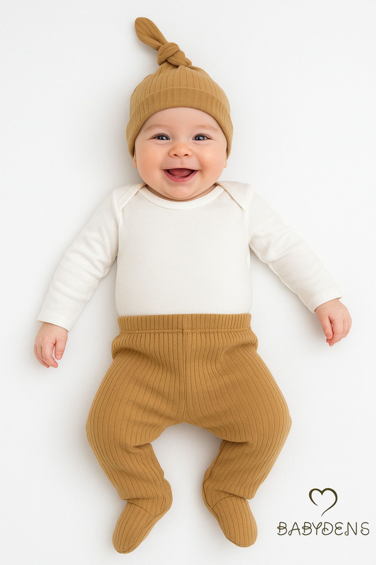 3'lü Bebek Zıbın Takımı Uzun Kollu Body, Patikli Pantolon ve Şapka %100 Pamuk Fitilli Ribana Kumaş 3-6 Ay