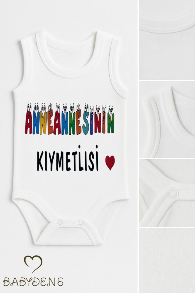 Anneannesinin Kıymetlisi Yazılı Kolsuz %100 Pamuk Body Hediyelik Bebek Zıbını Yazlık Çıtçıtlı Body