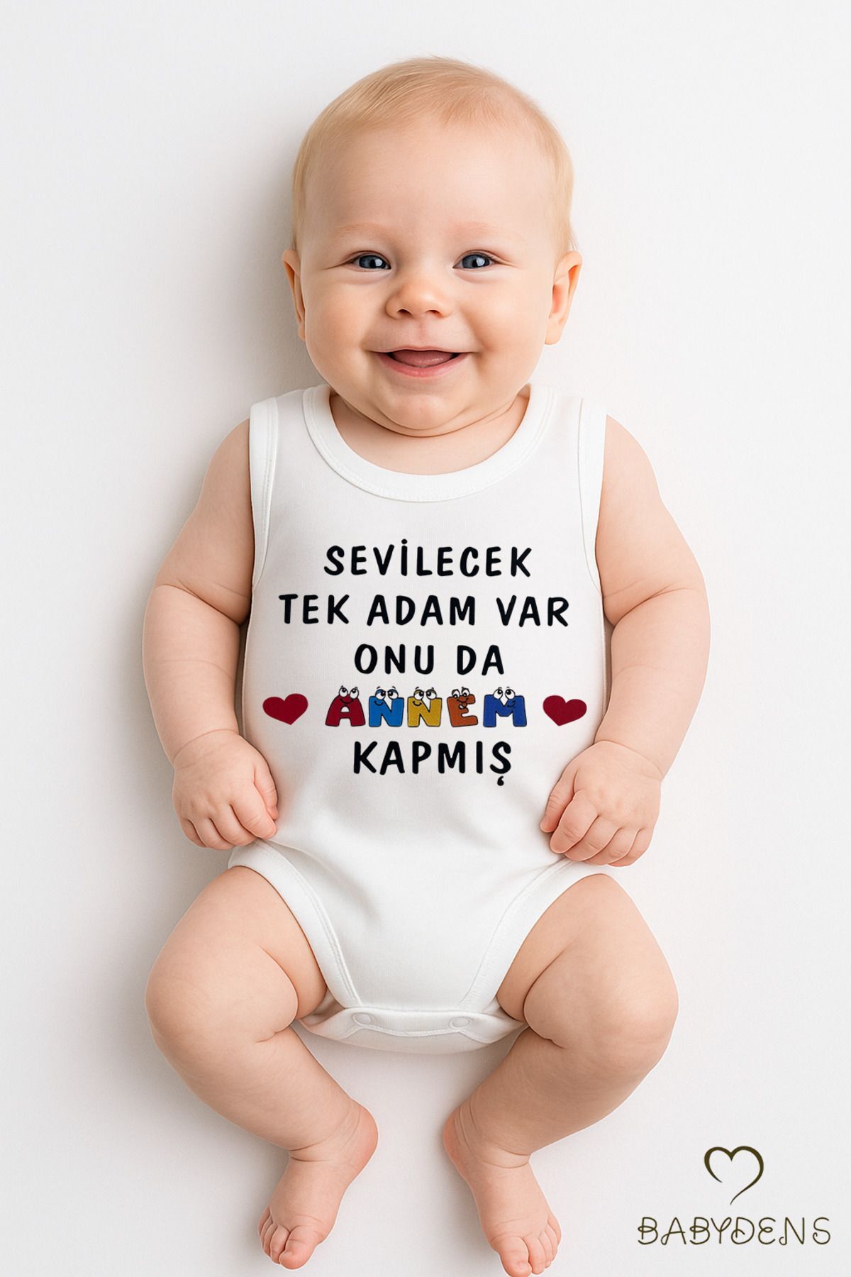 Sevilecek Tek Adamı Annem Kapmış Yazılı Kolsuz %100 Pamuk Body Eğlenceli Çıtçıtlı Yazlık Bebek Zıbın