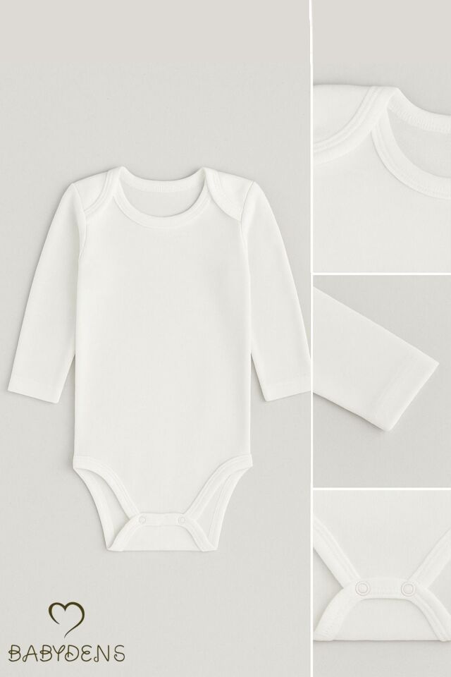 3'lü Set Uzun Kollu Beyaz Bebek Zıbın %100 Pamuk | 0-3 Ay - 24 Ay | Unisex Çıtçıtlı Body 3-6 Ay