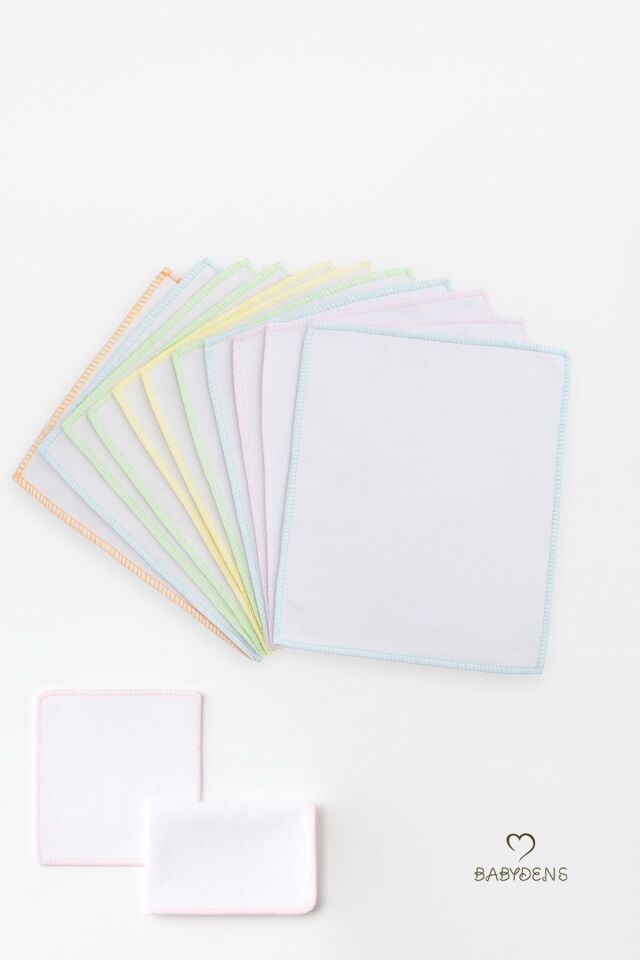 Unisex 10’lu Yenidoğan ve Bebek Emzirme ve Ağız Bezi %100 Pamuk, 20x20 cm Yumuşak Renkli Mendil