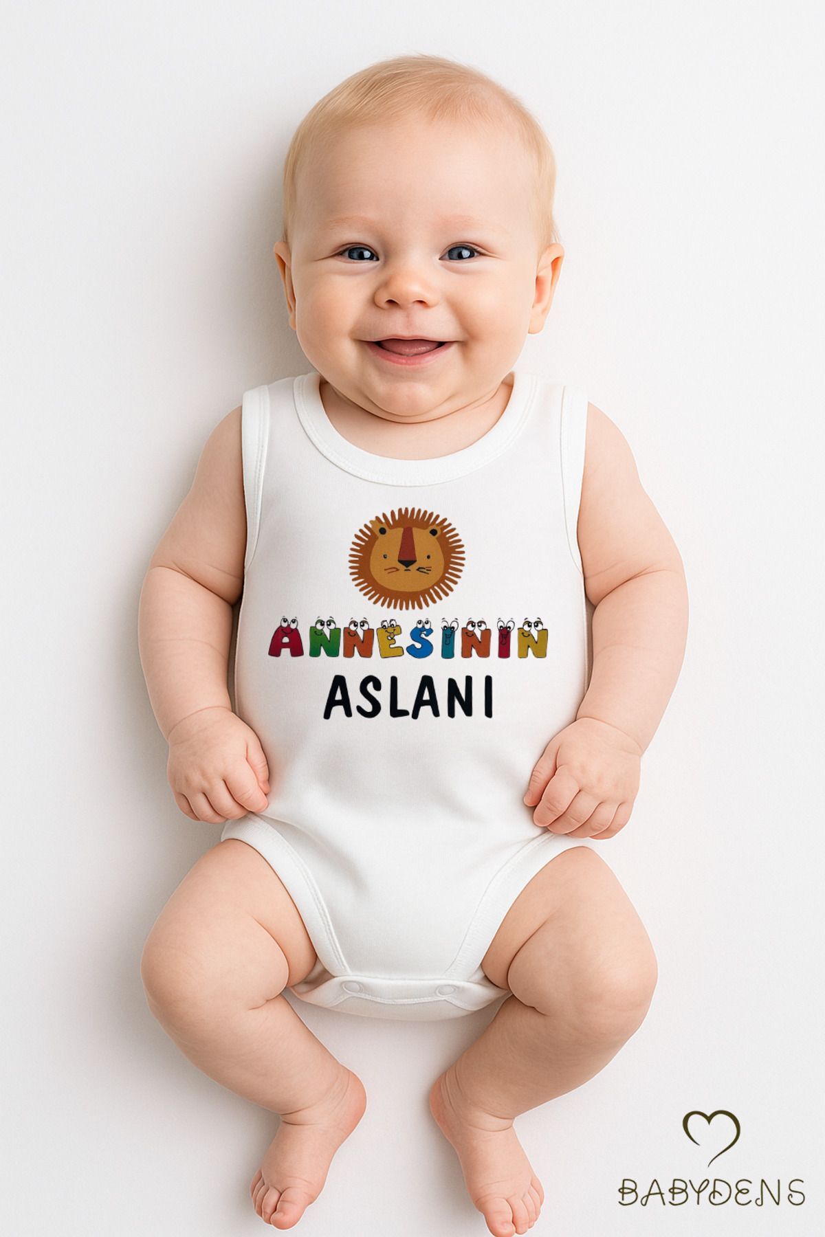 Annesinin Aslanı Yazılı Kolsuz Bebek Zıbın %100 Pamuk Çıtçıtlı Yazlık Body Sevimli Bebek Body Tulum