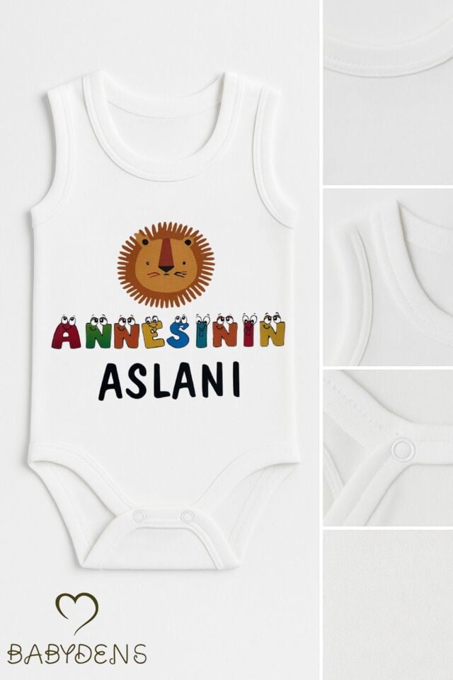 Annesinin Aslanı Yazılı Kolsuz Bebek Zıbın %100 Pamuk Çıtçıtlı Yazlık Body Sevimli Bebek Body Tulum