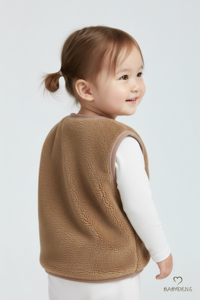 2’li Welsoft Yelek Seti Kız Bebek Çocuk Ayıcık Armalı Peluş Yumuşak Kışlık Yelek, Çıtçıtlı, Günlük Pembe-Kahverengi