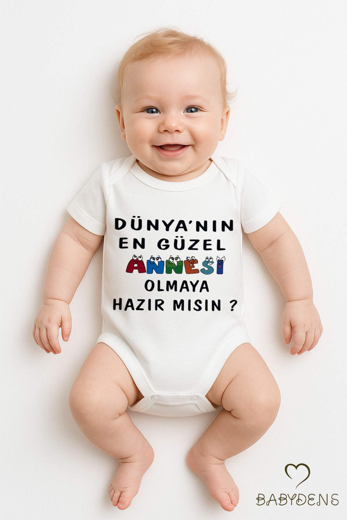 Dünyanın En Güzel Annesi Olmaya Hazır Mısın Yazılı Çıtçıtlı Bebek Body %100 Pamuk Kısa Kollu Zıbın