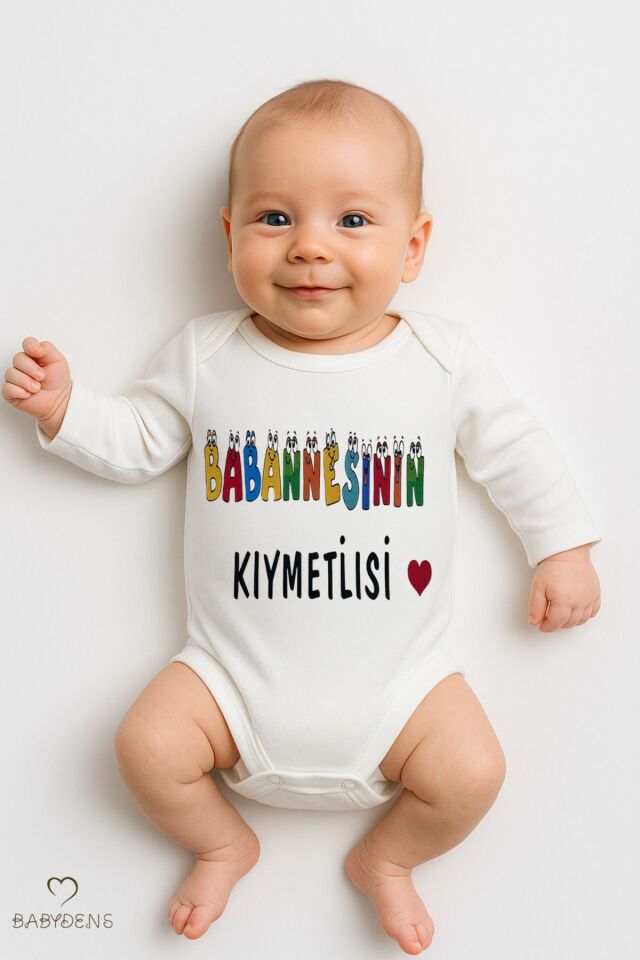 Babannesinin Kıymetlisi Yazılı Uzun Kollu Bebek Body Zıbın %100 Pamuk Unisex 0-24 Ay Çıtçıtlı Body
