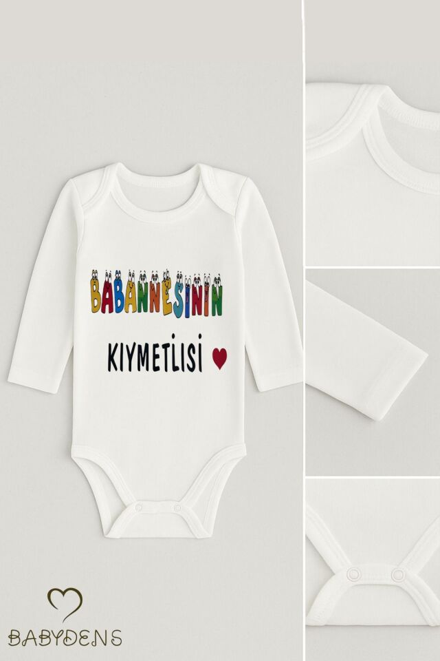 Babannesinin Kıymetlisi Yazılı Uzun Kollu Bebek Body Zıbın %100 Pamuk Unisex 0-24 Ay Çıtçıtlı Body