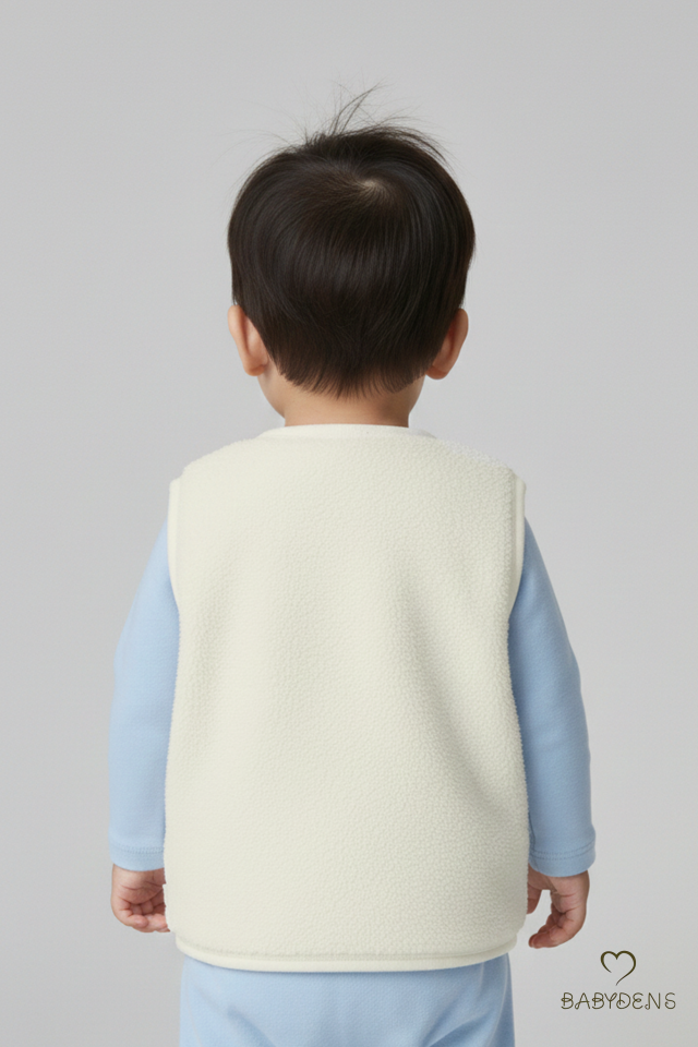 2’li Welsoft Yelek Seti Erkek Bebek & Çocuk Peluş Yumuşak Kışlık Bebek Yeleği, Çıtçıtlı, Günlük Mavi-Ekru