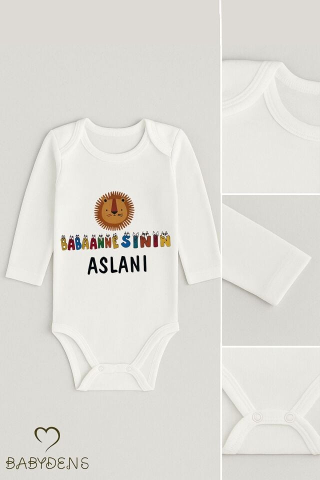 Babannesinin Aslanı Uzun Kollu Bebek Body %100 Pamuk Unisex Zıbın 0-24 Ay Çıtçıtlı Aslan Baskılı
