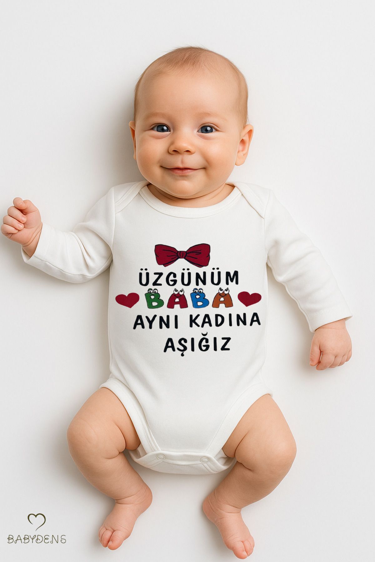 “Üzgünüm Baba Aynı Kadına Aşığız” Baskılı %100 Pamuk Body Uzun Kollu Bebek Zıbını 0-24 Ay Body
