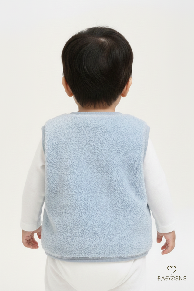 2’li Welsoft Yelek Seti Erkek Bebek & Çocuk Peluş Yumuşak Kışlık Bebek Yeleği, Çıtçıtlı, Günlük Kahverengi-Mavi