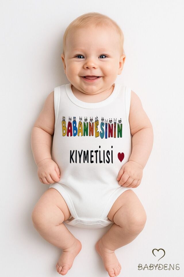 Babaannesinin Kıymetlisi Yazılı Kolsuz Bebek Body %100 Pamuk Yazlık Çıtçıtlı Zıbın Tulum