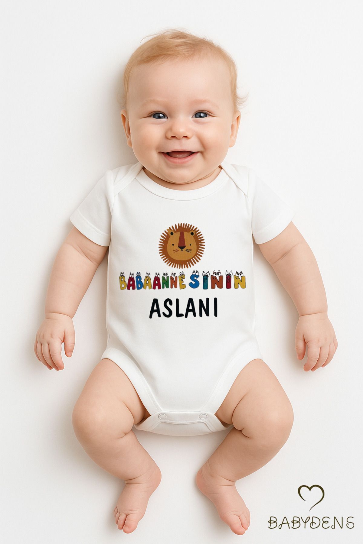 Babaannesinin Aslanı Yazılı Çıtçıtlı Bebek Body Tulum | %100 Pamuk Kısa Kollu Erkek Bebek Zıbın