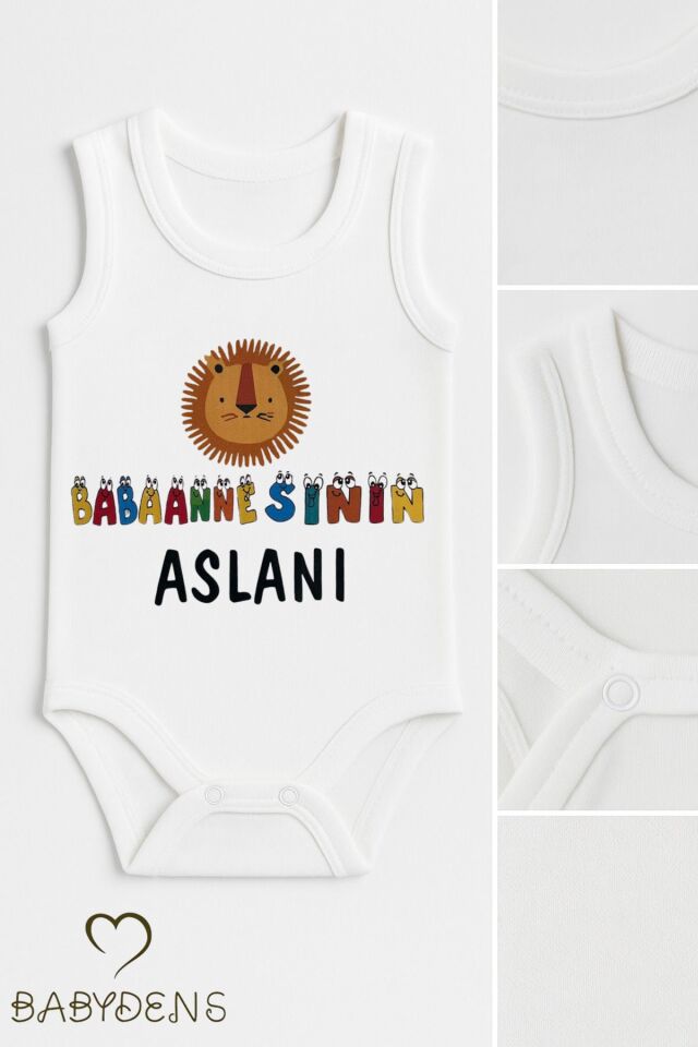 “Babaannesinin Aslanı” Yazılı Kolsuz Bebek Body %100 Pamuk Yazlık Çıtçıtlı Zıbın Tulum