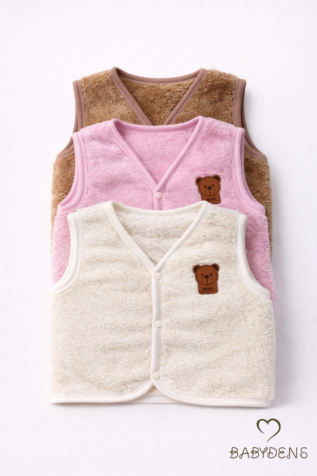 3’lü Welsoft Yelek Seti Kız Bebek ve Çocuk Kışlık Peluş Yumuşak Yelek,Çıtçıtlı,Rahat,Günlük