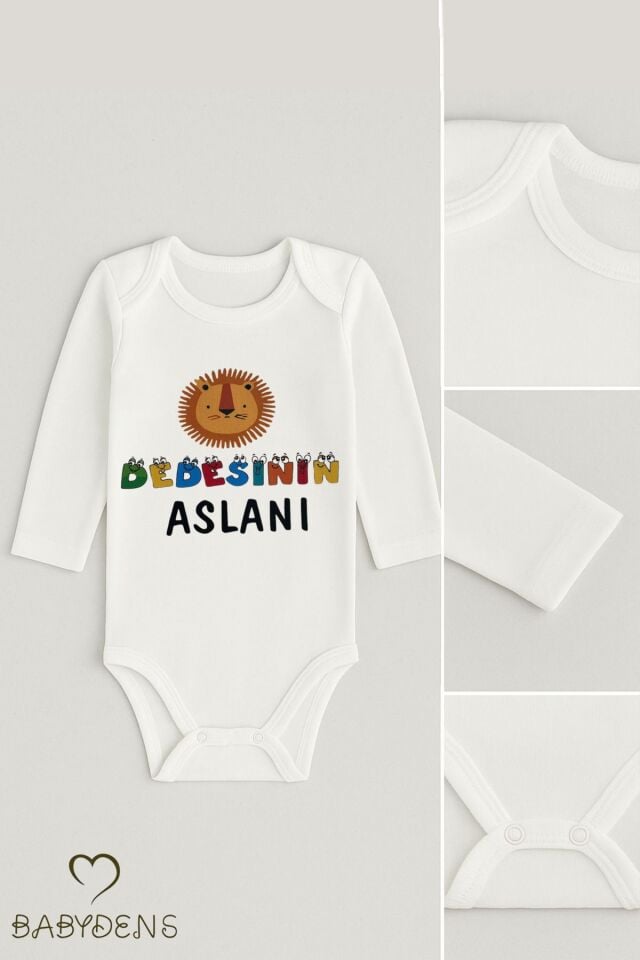 Dedesinin Aslanı Yazılı Uzun Kollu Bebek Zıbını %100 Pamuk Çıtçıtlı Body Yenidoğan Bebek Body 0-24Ay
