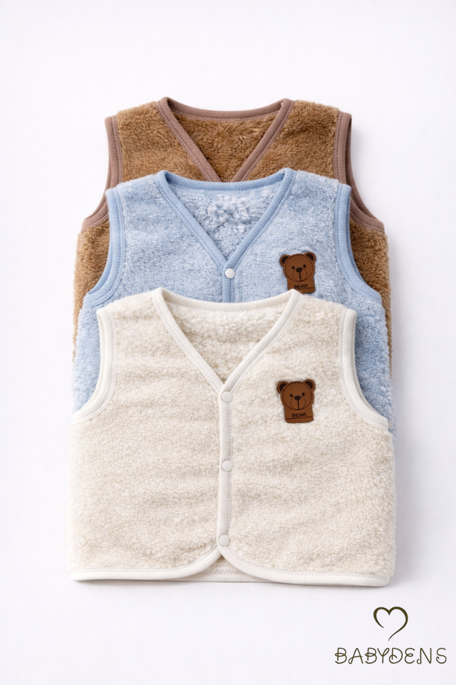 3’lü Welsoft Yelek Seti Erkek Bebek Çocuk Kışlık Peluş Yumuşak Çıtçıtlı Bebek Yeleği (6-36 Ay)
