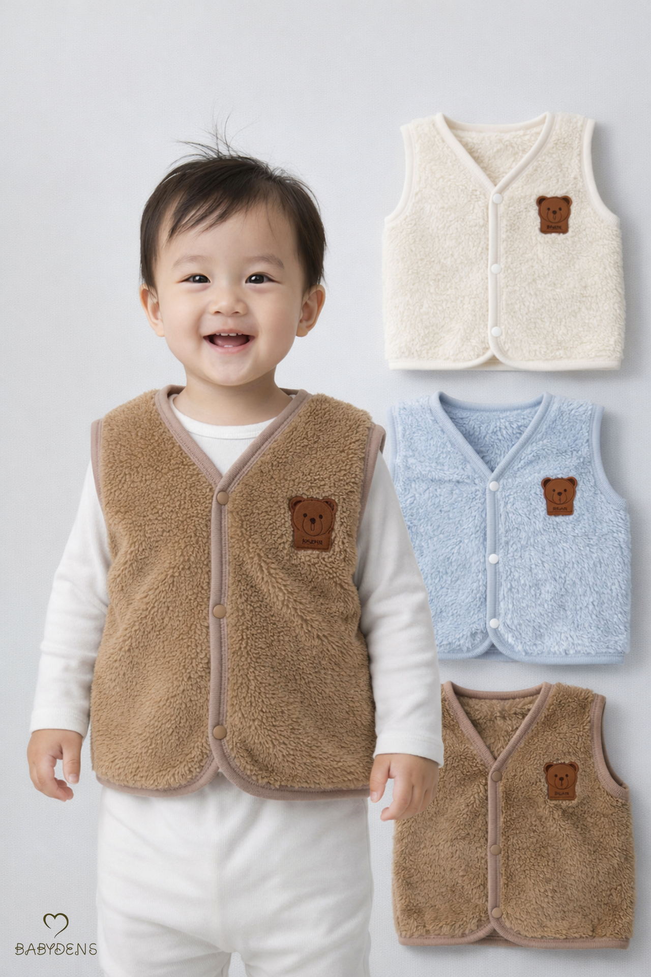 3’lü Welsoft Yelek Seti Erkek Bebek Çocuk Kışlık Peluş Yumuşak Çıtçıtlı Bebek Yeleği (6-36 Ay)