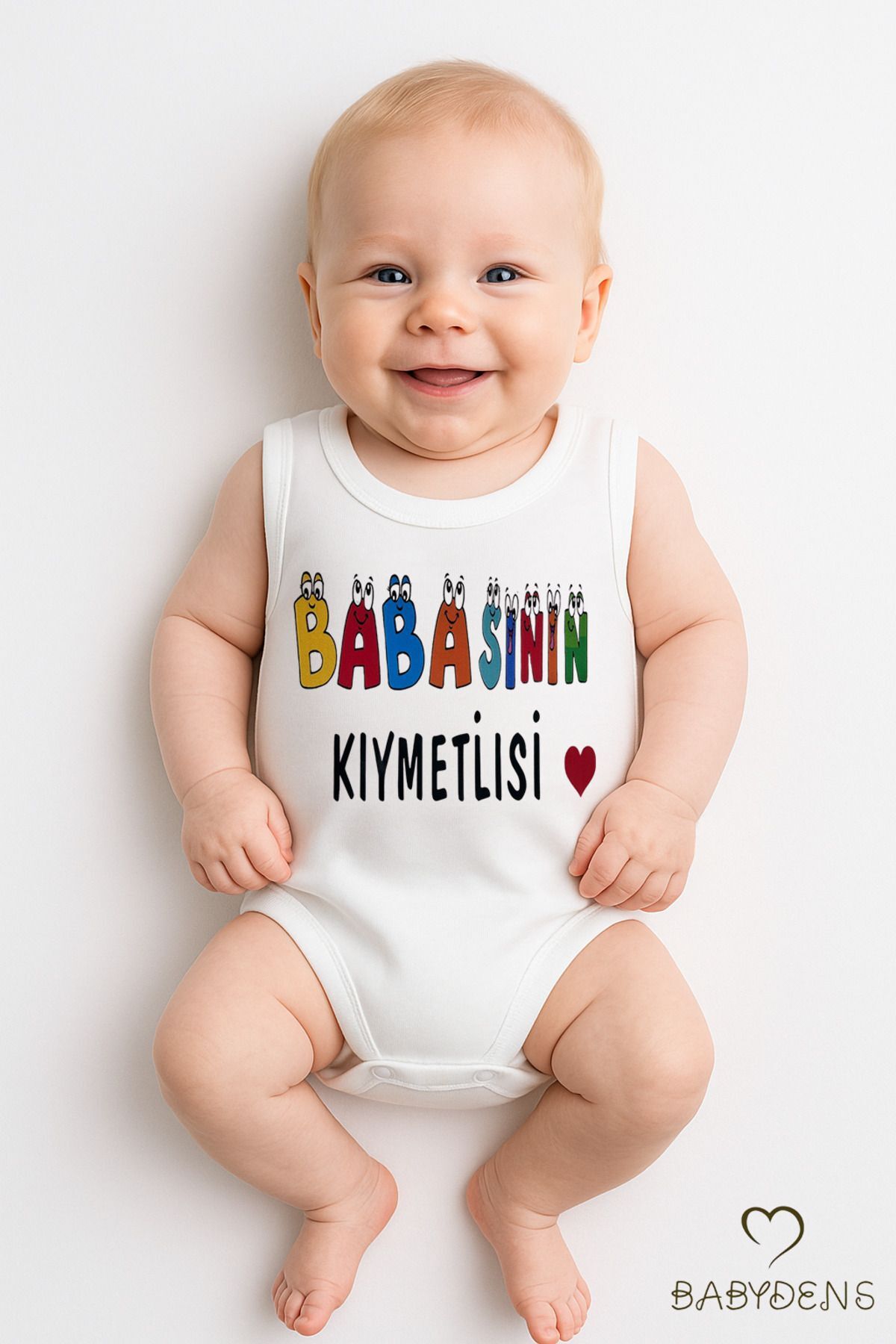 “Babasının Kıymetlisi” Yazılı Kolsuz Bebek Body %100 Pamuk Yazlık Çıtçıtlı Zıbın Tulum 03-24Ay