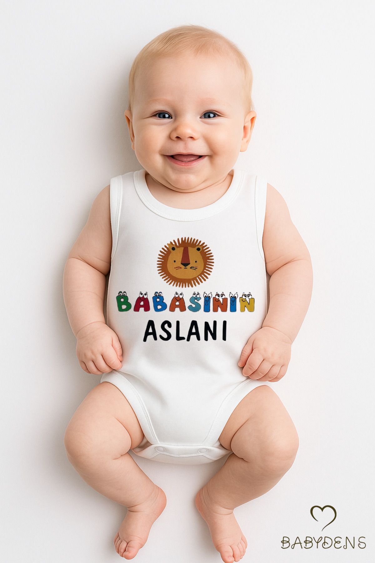 “Babasının Aslanı” Yazılı Kolsuz Bebek Body – %100 Pamuk Çıtçıtlı Yazlık Zıbın Tulum 0-3-24Ay