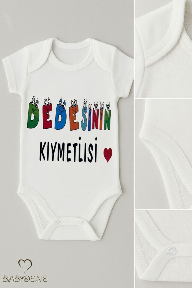 Dedesi'nin Kıymetlisi Yazılı Bebek Çıtçıtlı Body Tulum | %100 Pamuk | Kısa Kollu Zıbın | 0-3Ay-24Ay