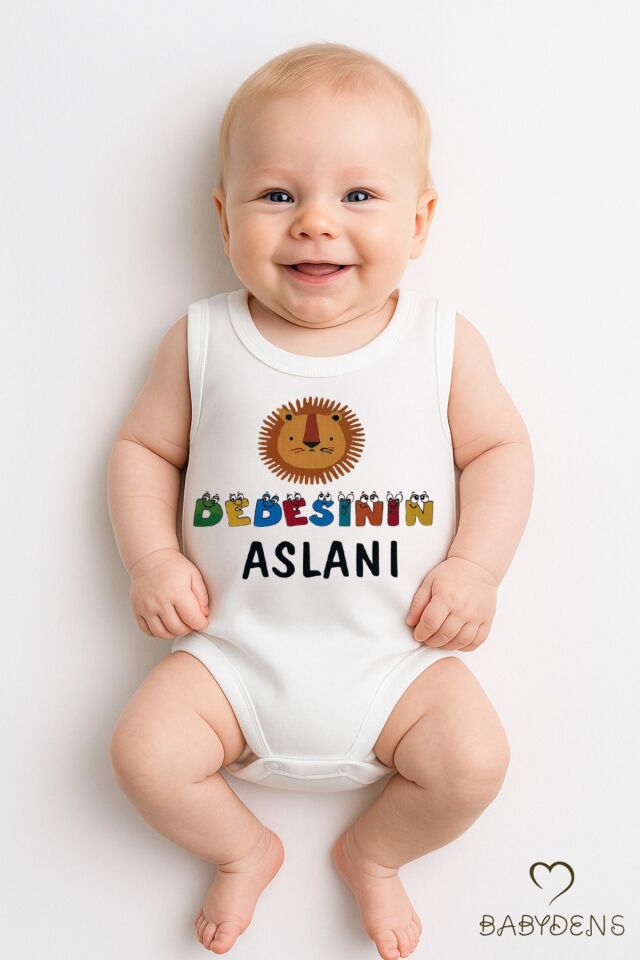 Dedesinin Aslanı Yazılı Kolsuz Bebek Body – %100 Pamuklu Erkek Bebek Zıbını Yazlık Bebek Tulum Body
