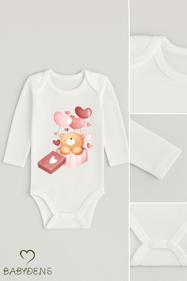 3’lü Bebek Body Seti %100 Pamuk Uzun Kollu Sevgili Temalı Ayıcık Baskılı Yenidoğan,Bebek Body Zıbın