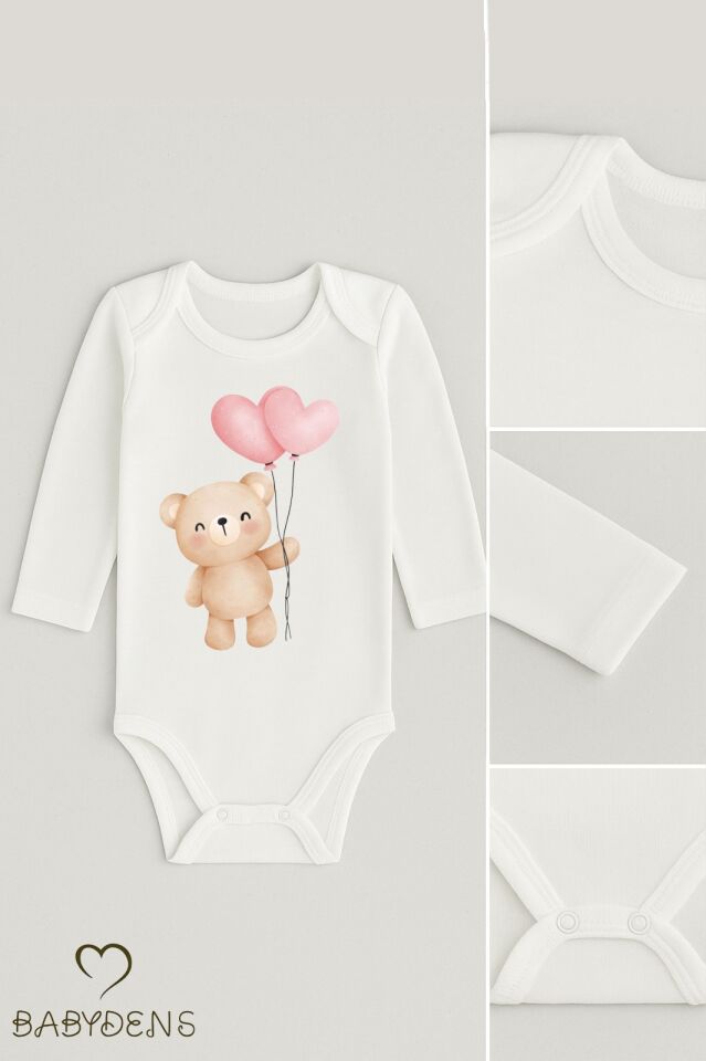 3’lü Bebek Body Seti %100 Pamuk Uzun Kollu Sevgili Temalı Ayıcık Baskılı Yenidoğan,Bebek Body Zıbın