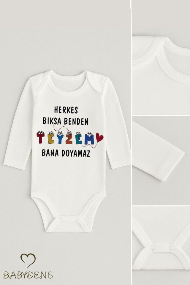 “Herkes Bıksa Benden Teyzem Bana Doyamaz” Yazılı Uzun Kollu Bebek Zıbını Unisex Çıtçıtlı Body
