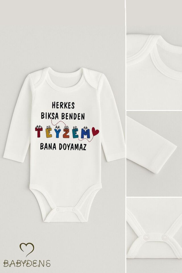 “Herkes Bıksa Benden Teyzem Bana Doyamaz” Yazılı Uzun Kollu Bebek Zıbını Unisex Çıtçıtlı Body