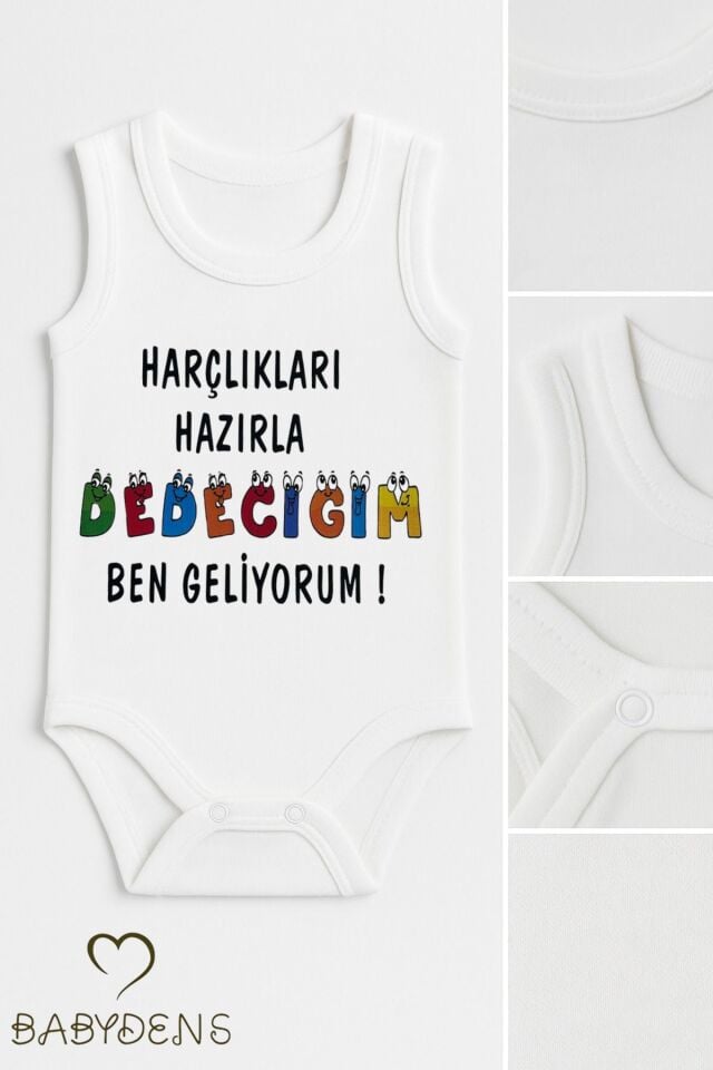 Harçlıkları hazırla dedeciğim, ben geliyorum! Yazılı Kolsuz Bebek Body %100 Pamuk Komik Yazılı Zıbın