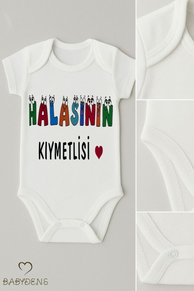 Halasının Kıymetlisi Yazılı Çıtçıtlı Bebek Body Tulum Zıbın | %100 Pamuk | 0-3 Ay - 24 Ay